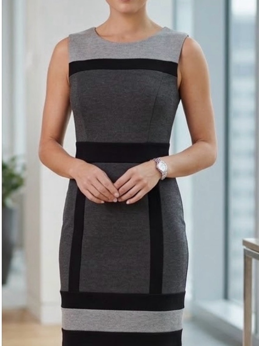 French Connection Manhattan Colorblock Sheath Dress Grey Black Size 10